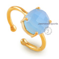 Anillo de Chalcedony azul 925 plata 18k oro Chalcedony piedra preciosa anillo de plata joyería